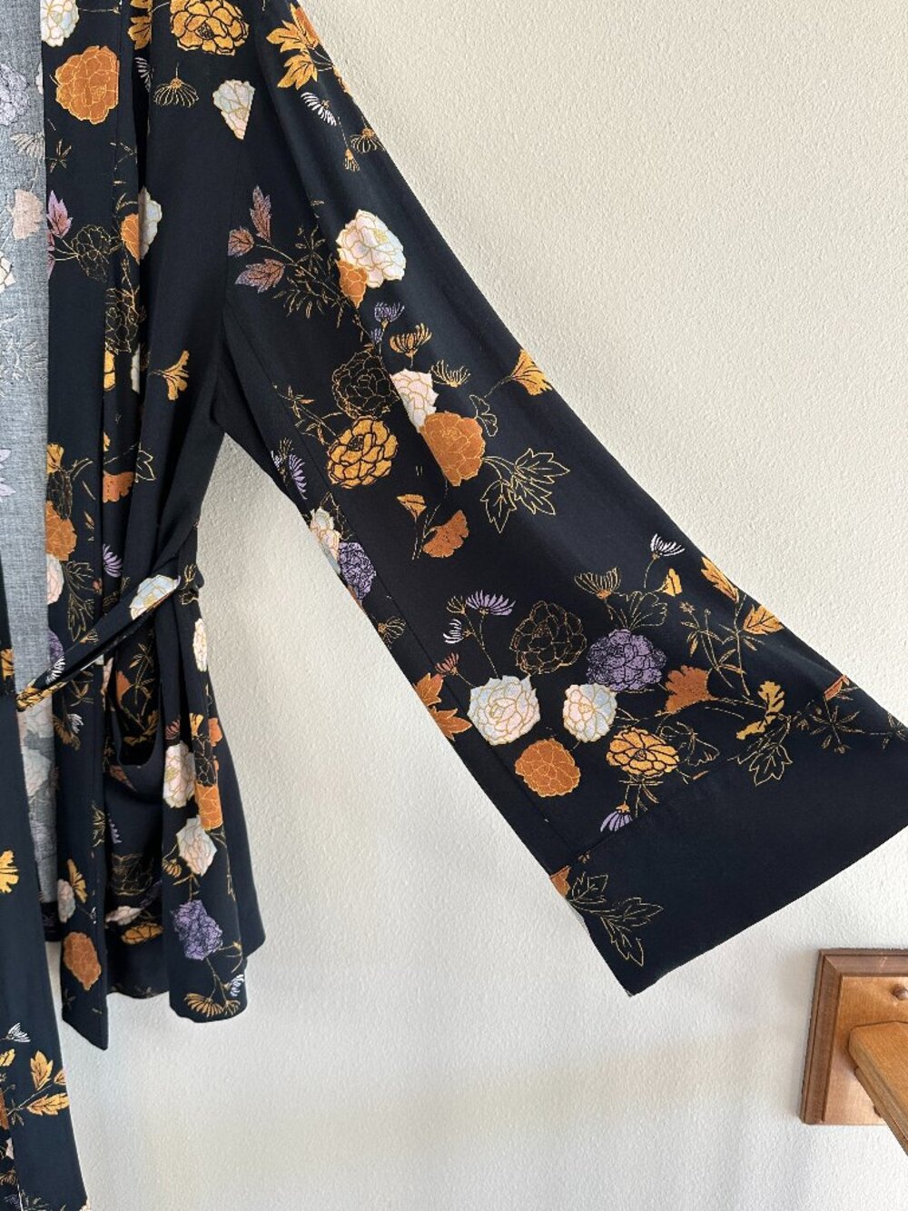 Free People Peony Wrap Kimono Jacket, Black Floral, S - Picture 5 of 10